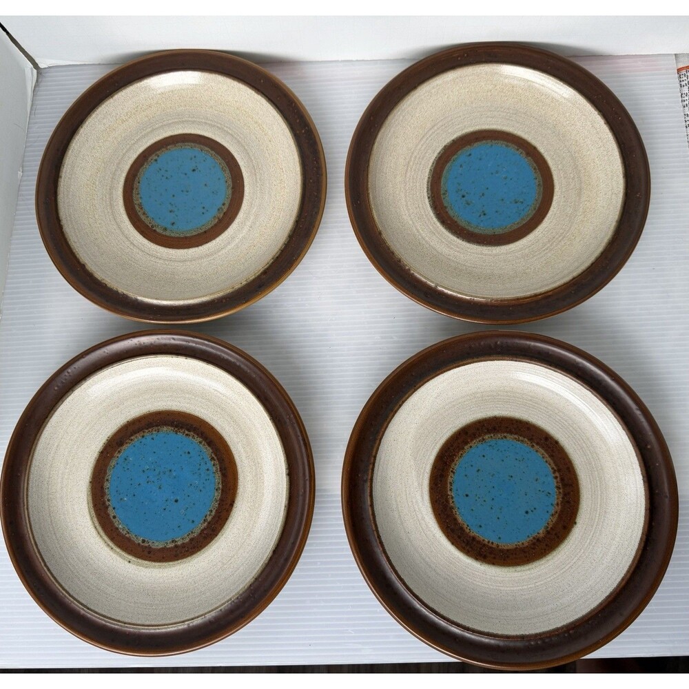 Denby Langley Potters Wheel Blue Salad Plates Set Of 4 England 70s VTG 8.25” HTF